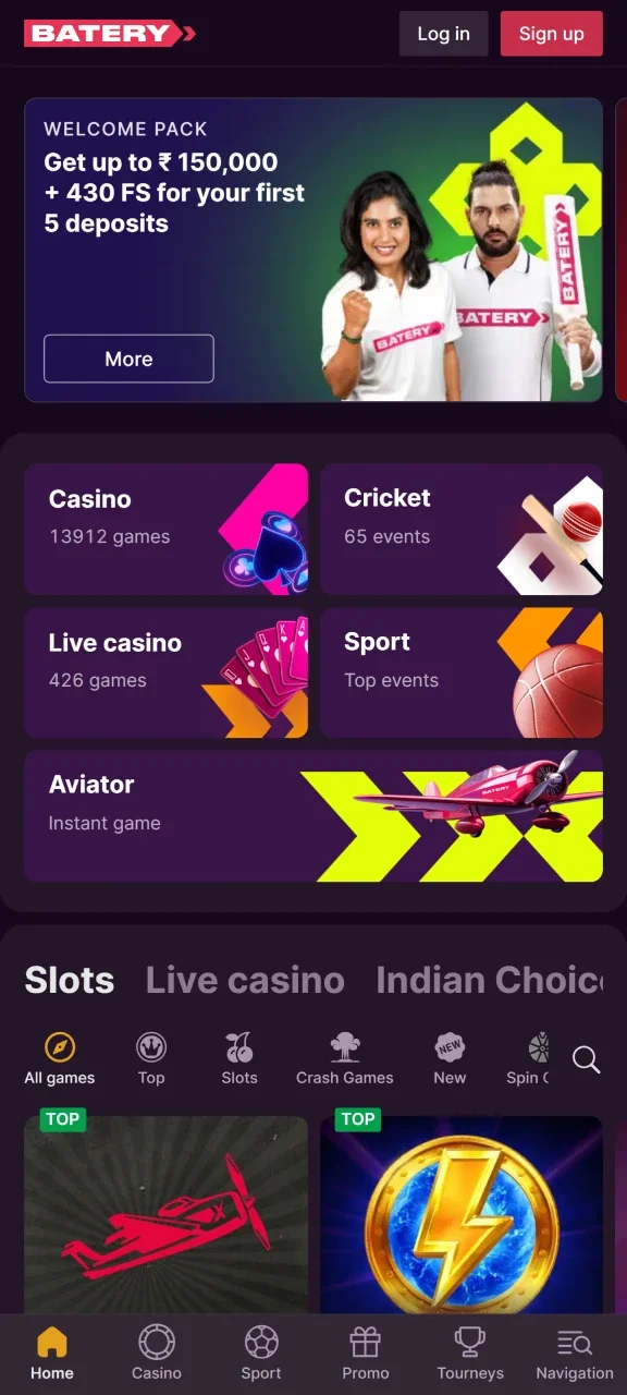 Start playing and betting through the Batery app.