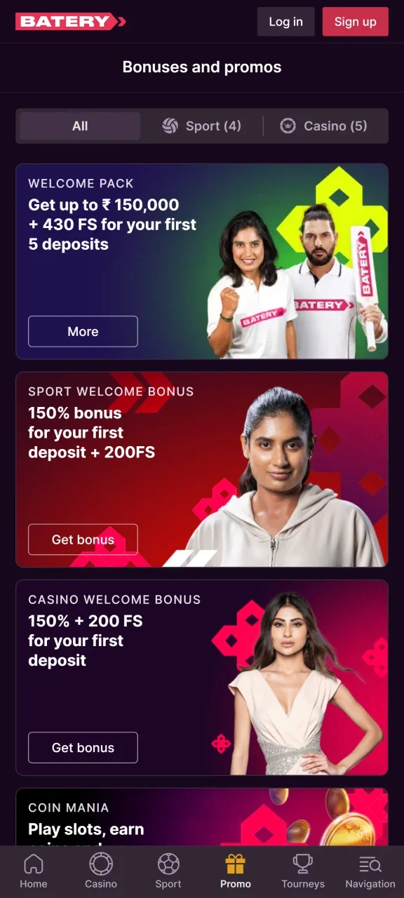 Check out the bonuses and promotions available at Batery app.