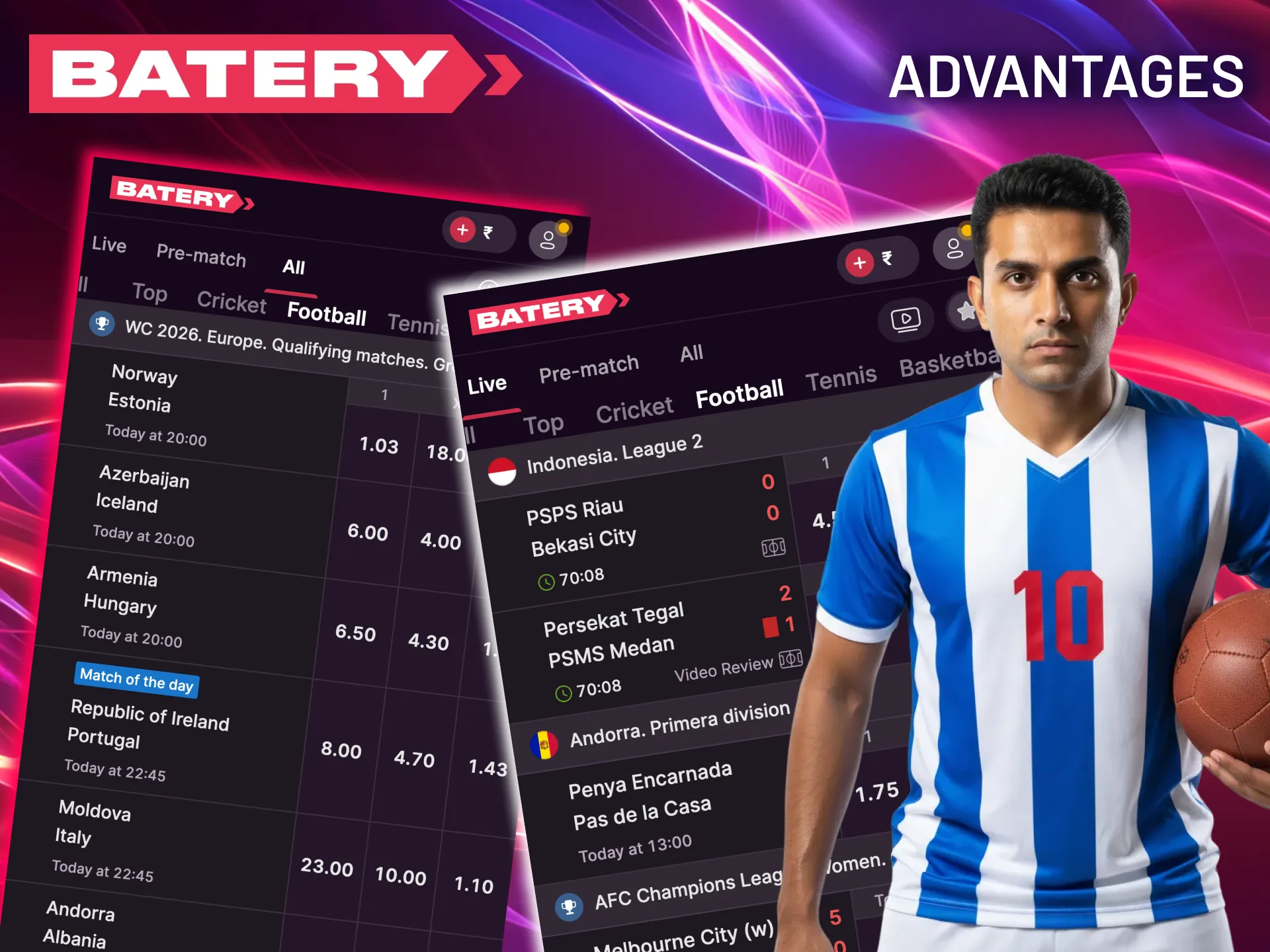 Enjoy Batery live match updates and secure payments.