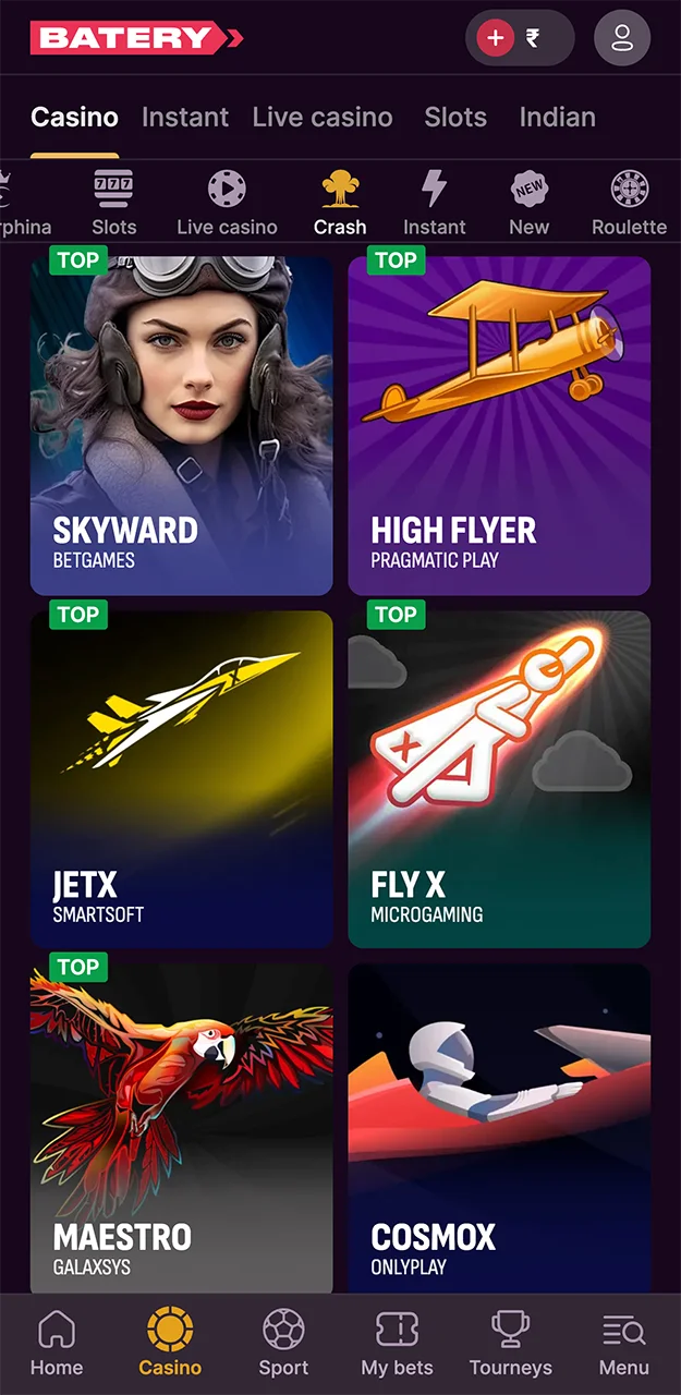 Use the quick search on the Batery website to start playing Jetx.