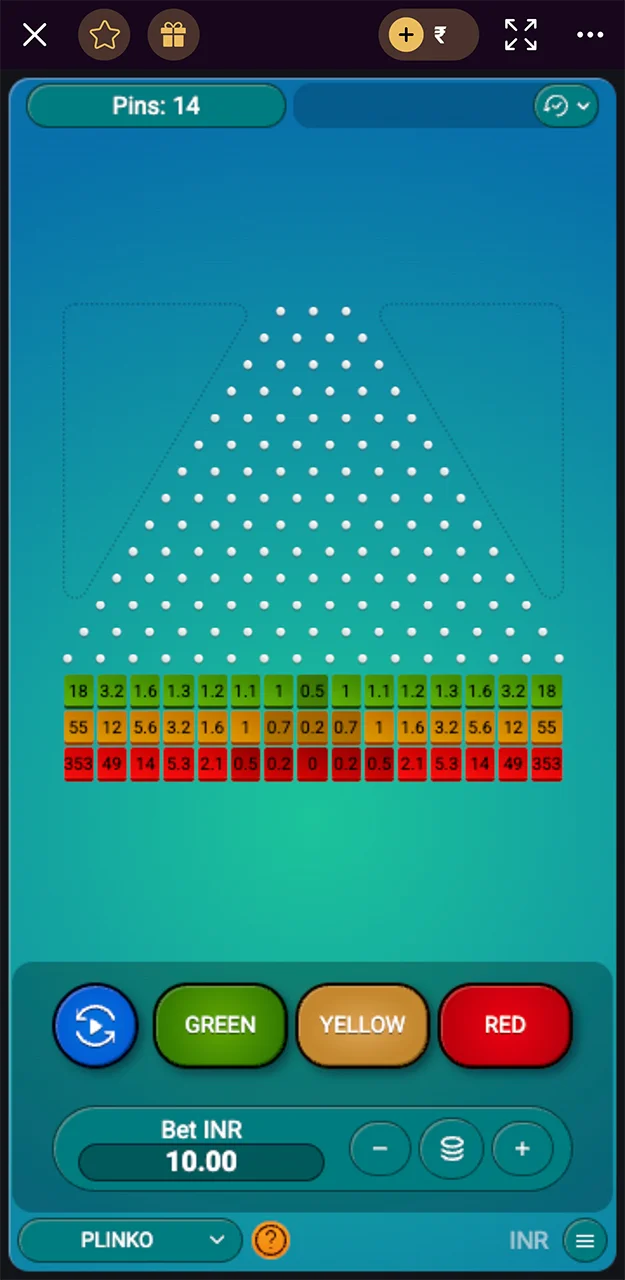 Place your bet and wait for the ball to fall in the Plinko game from Batery Casino.